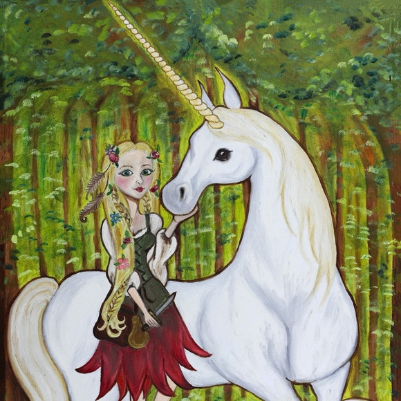 Unicorn Fern Forest Encounter Art Print Oil Painting Book Illustration Fantasy - Picture 9 of 10
